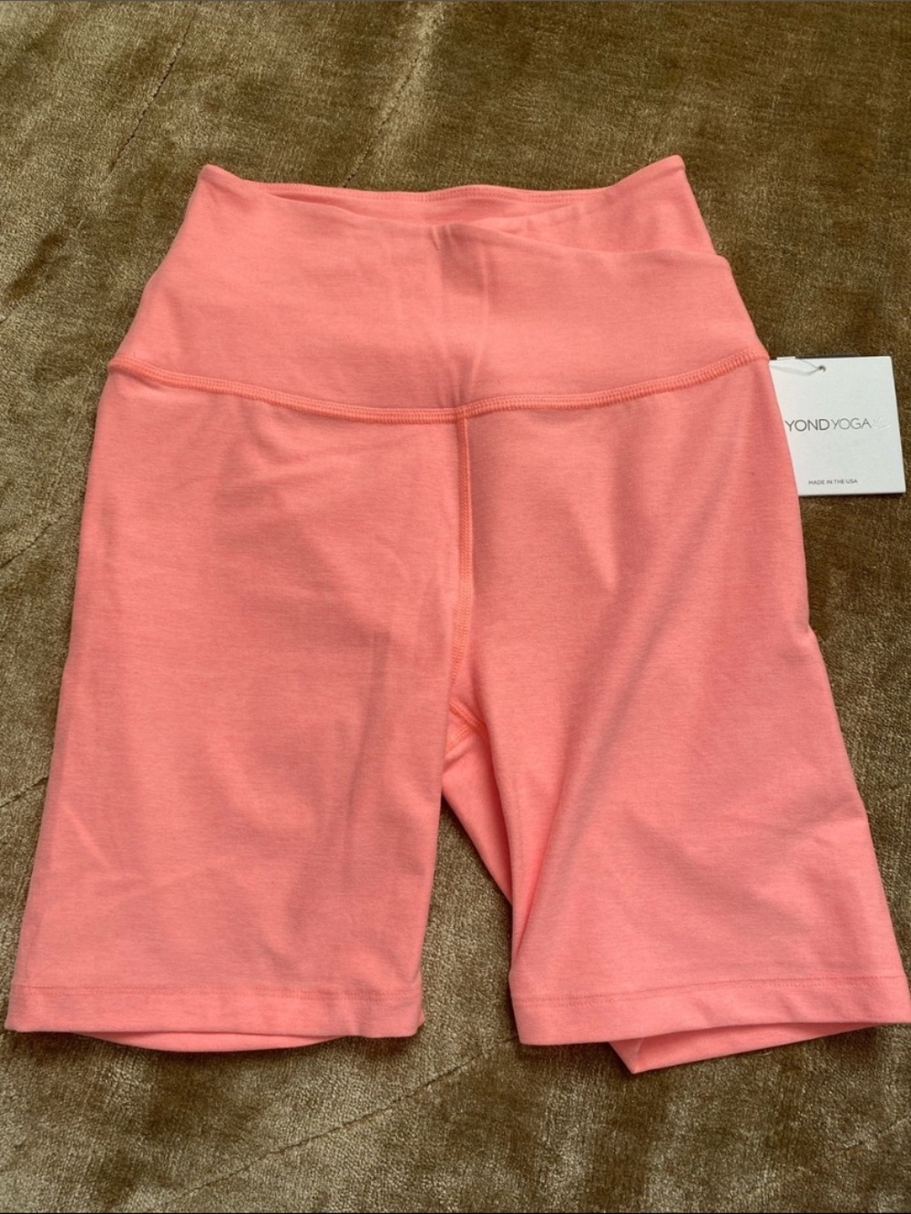 Beyond Yoga Coral Bike Shorts with Wide Waistband